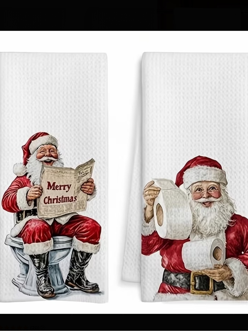 Holiday Santa Print White Towel Set - Festive Christmas Design